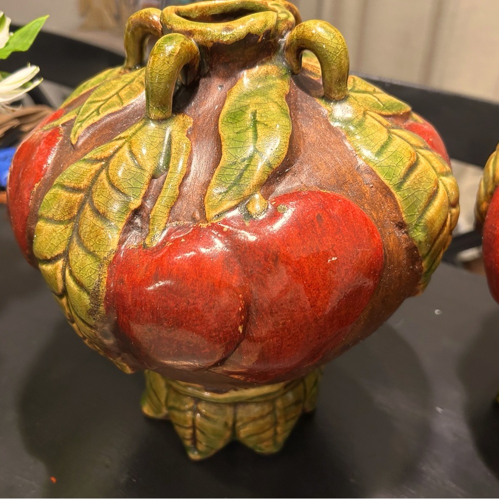 Two leaf, apple decorative pottery vases